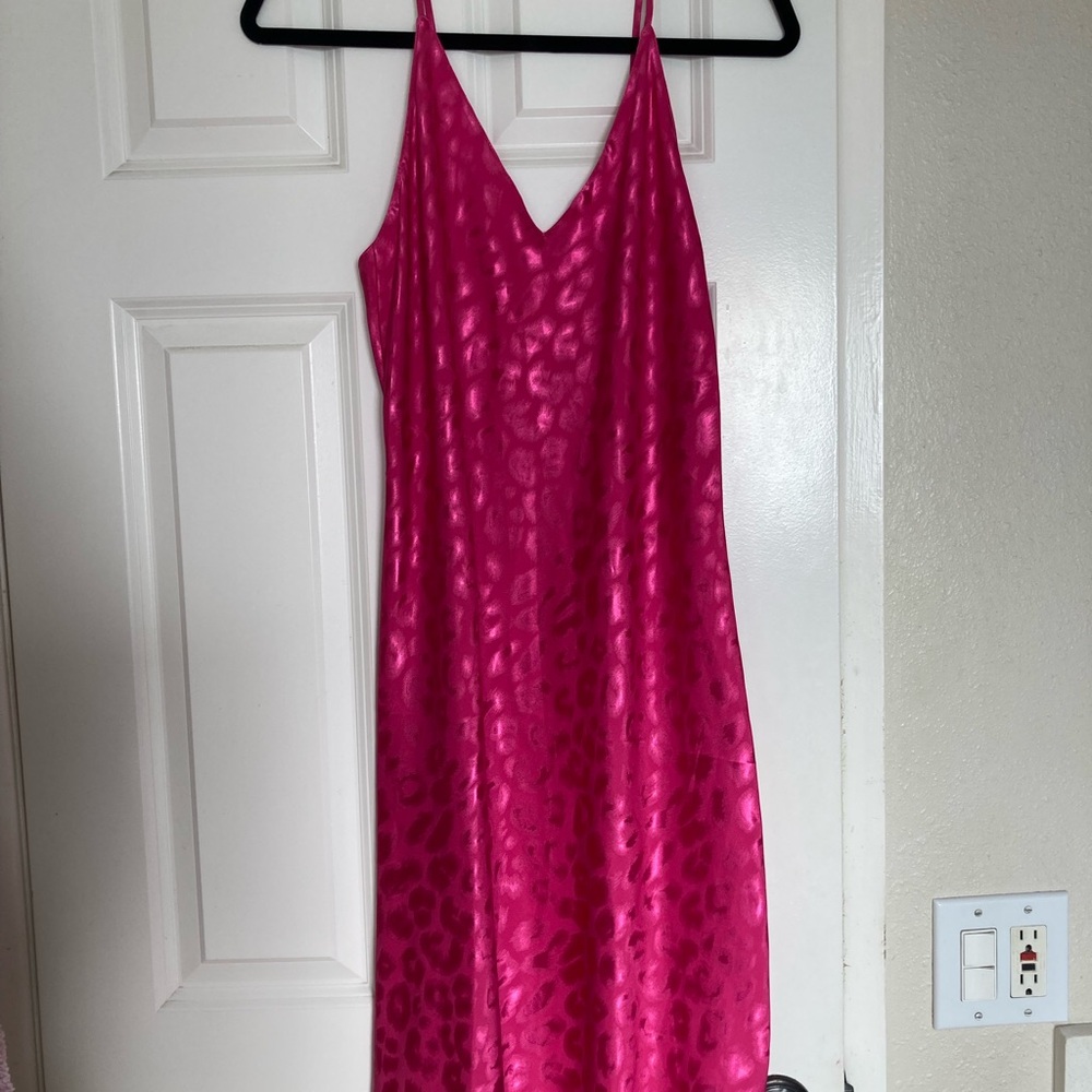 Pink Leopard Print Slip Dress